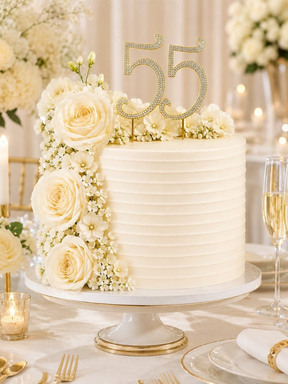 Rhinestone Cake Topper - Number 55 - Gold Metal with Czech Rhinesontes